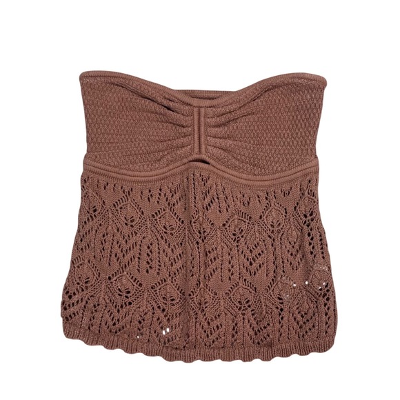 American Eagle Tops - American Eagle Mauve Brown Crochet Pointelle Knit Strapless Tube Top XS